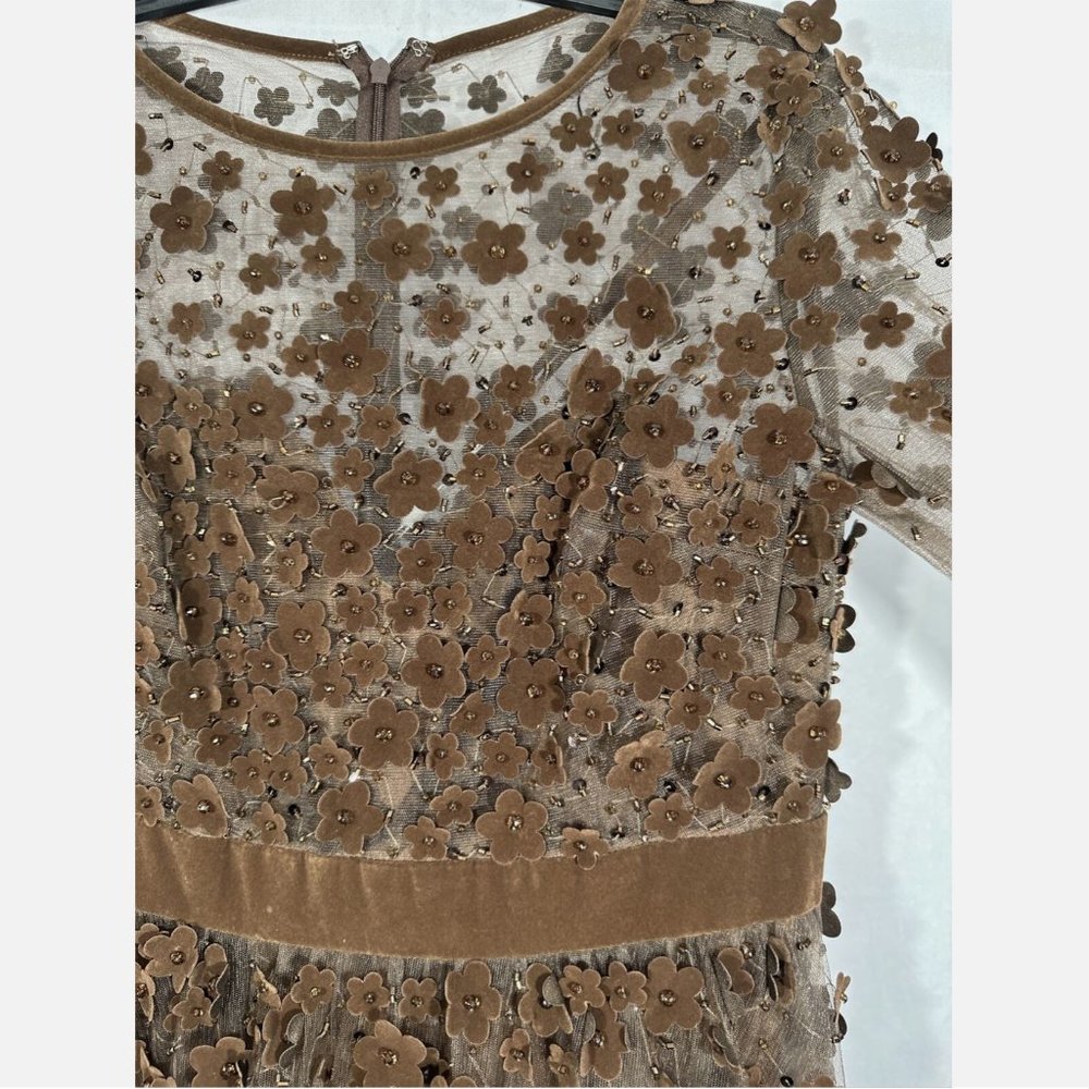 NWT Mac Duggal [ 10 ] Floral High Neck Long Sleeve Fit Flare Dress‎ Coffee Brown - Picture 7 of 15